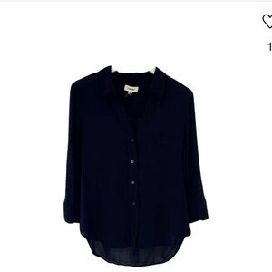 L'AGENCE Navy Button-Down Classic Shirt